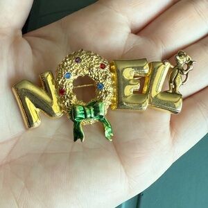 Vintage JJ Jonette Jewelry NOEL Christmas Brooch Pin